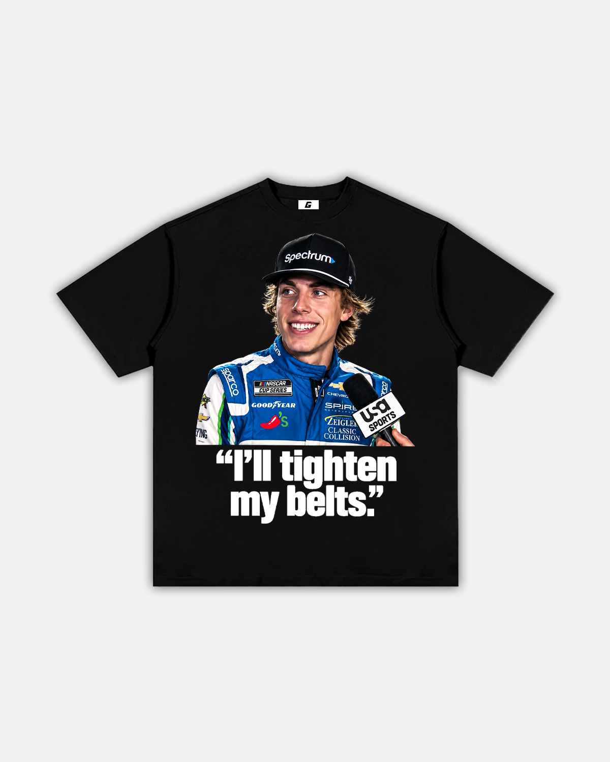 CARSON HOCEVAR "TIGHTEN MY BELTS" TEE